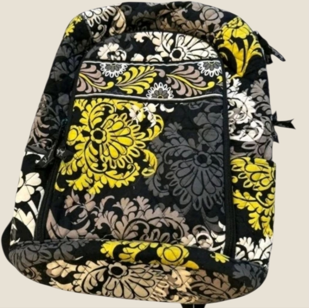 Vera Bradley Floral Laptop Barquoue Black & Yellow Backpack
